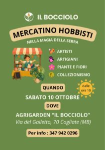 Mercatino hobbisti al Bocciolo: sabato 10 ottobre dalle ore 10, Via del Galletto 70 a Cogliate.
