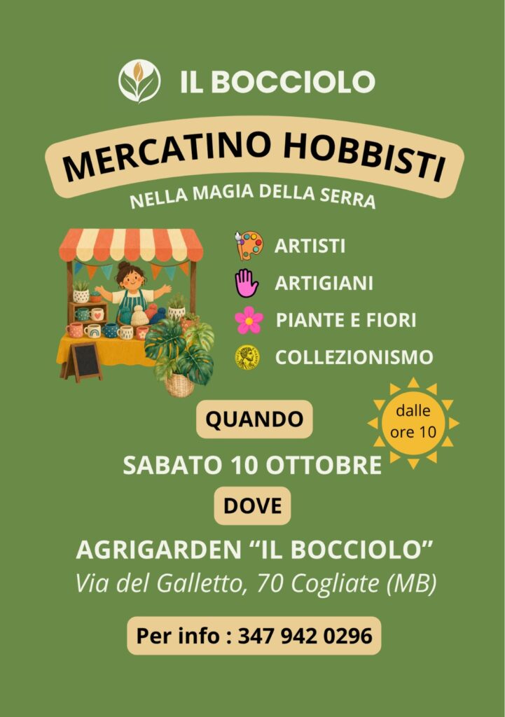 Mercatino hobbisti al Bocciolo: sabato 10 ottobre dalle ore 10, Via del Galletto 70 a Cogliate.